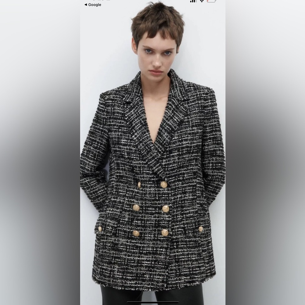 Bloggers Favorite Zara Women's DoubleBreast Tweed Textured Black & White Blazer - Picture 15 of 16